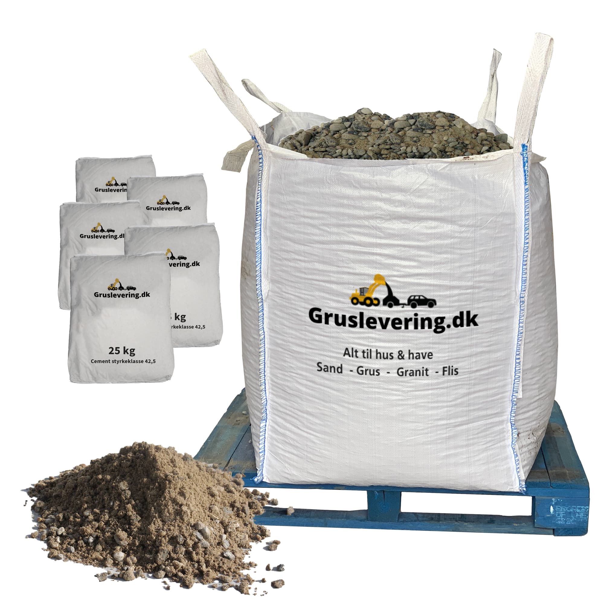 1000kg støbemix 0-8 mm + 125kg ekstra stærk cement