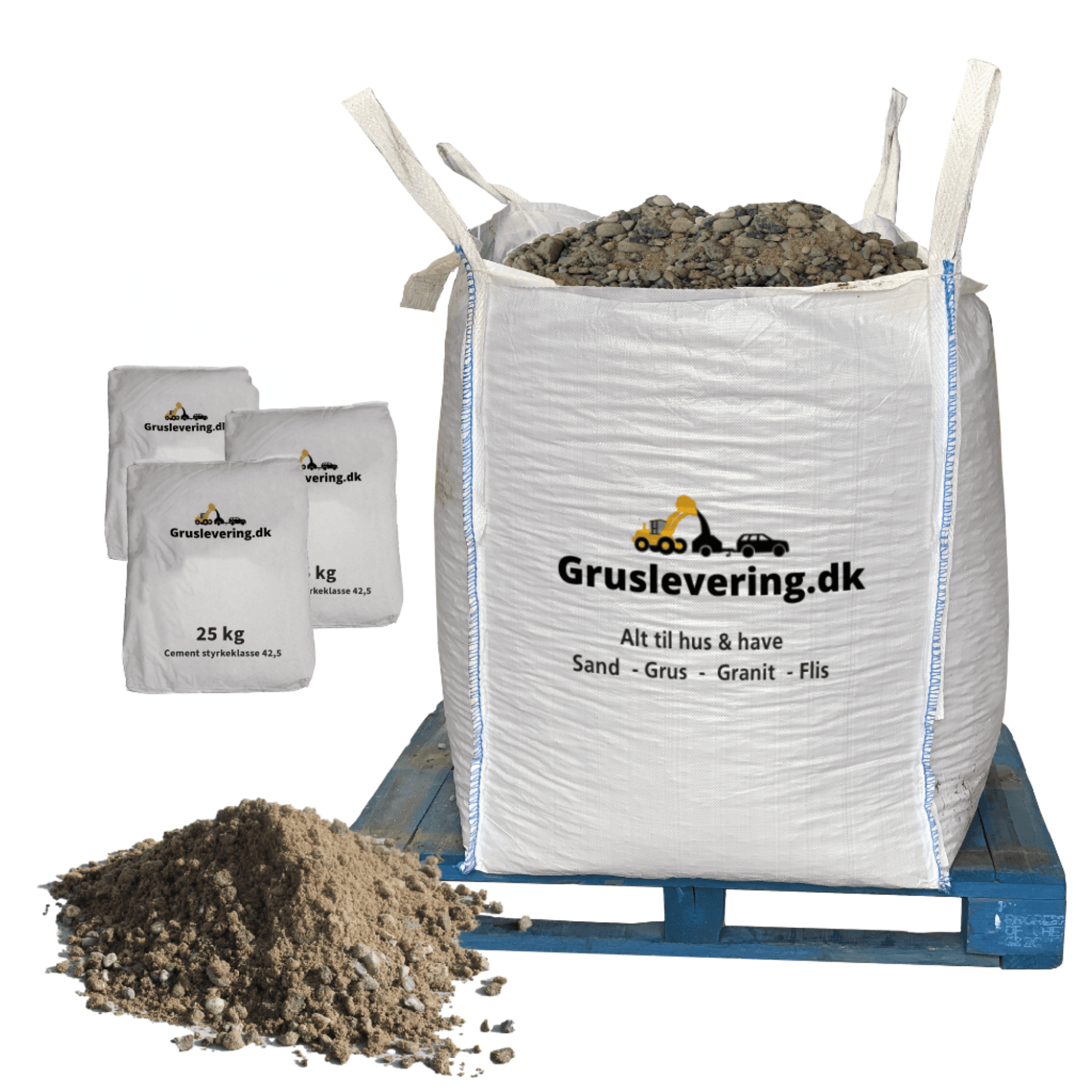 600 kg støbemix 0-8 mm + 75 kg ekstra stærk cement